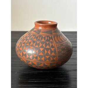 Mata Ortiz Seed Pottery Handmade by Flora Rodriguez Geometric Design Mexican Art